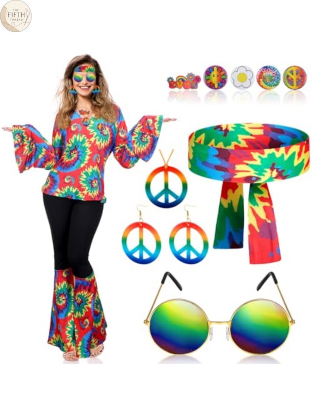 Hippie Costume Set 60s 70s Outfits Polyester Women Disco Party
